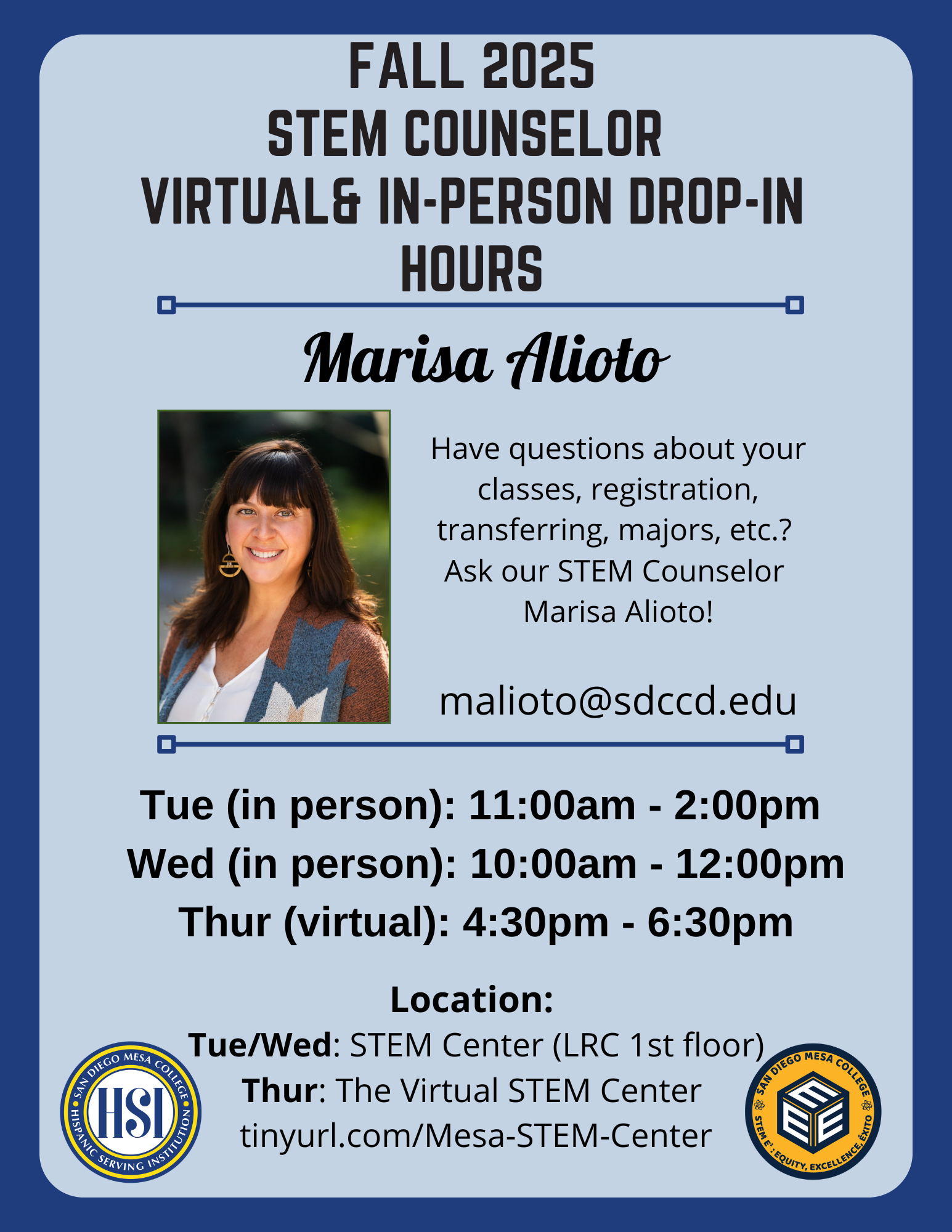 Fall 2025 STEM Counseling Hours