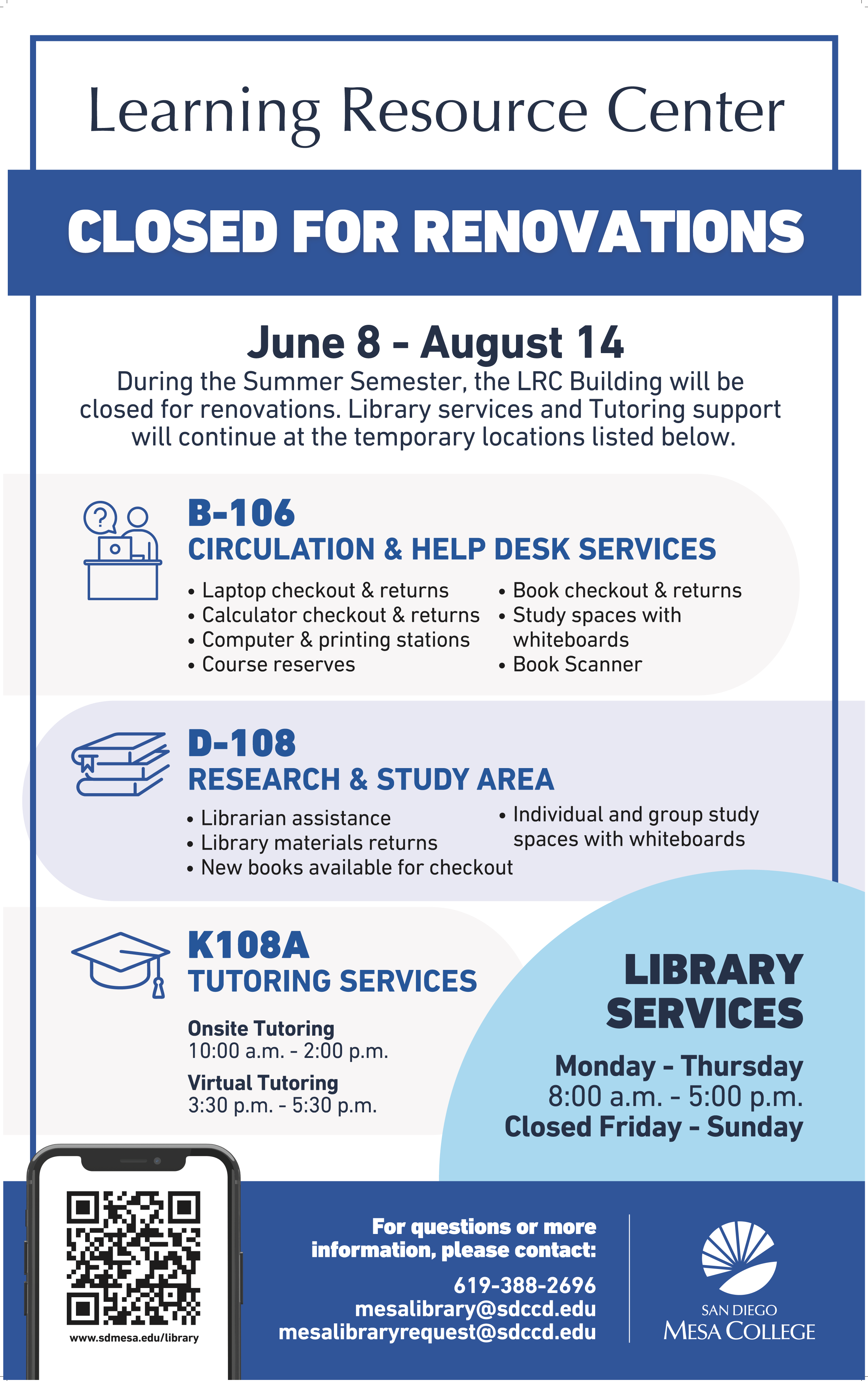 Mesa Library & Tutoring Summer 2026 Hours